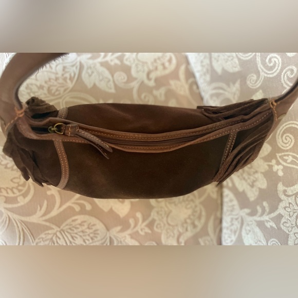 PELLE Studio Brown Genuine Leather Suede Fringe Boho Hobo Shoulder Bag W… - Picture 8 of 14